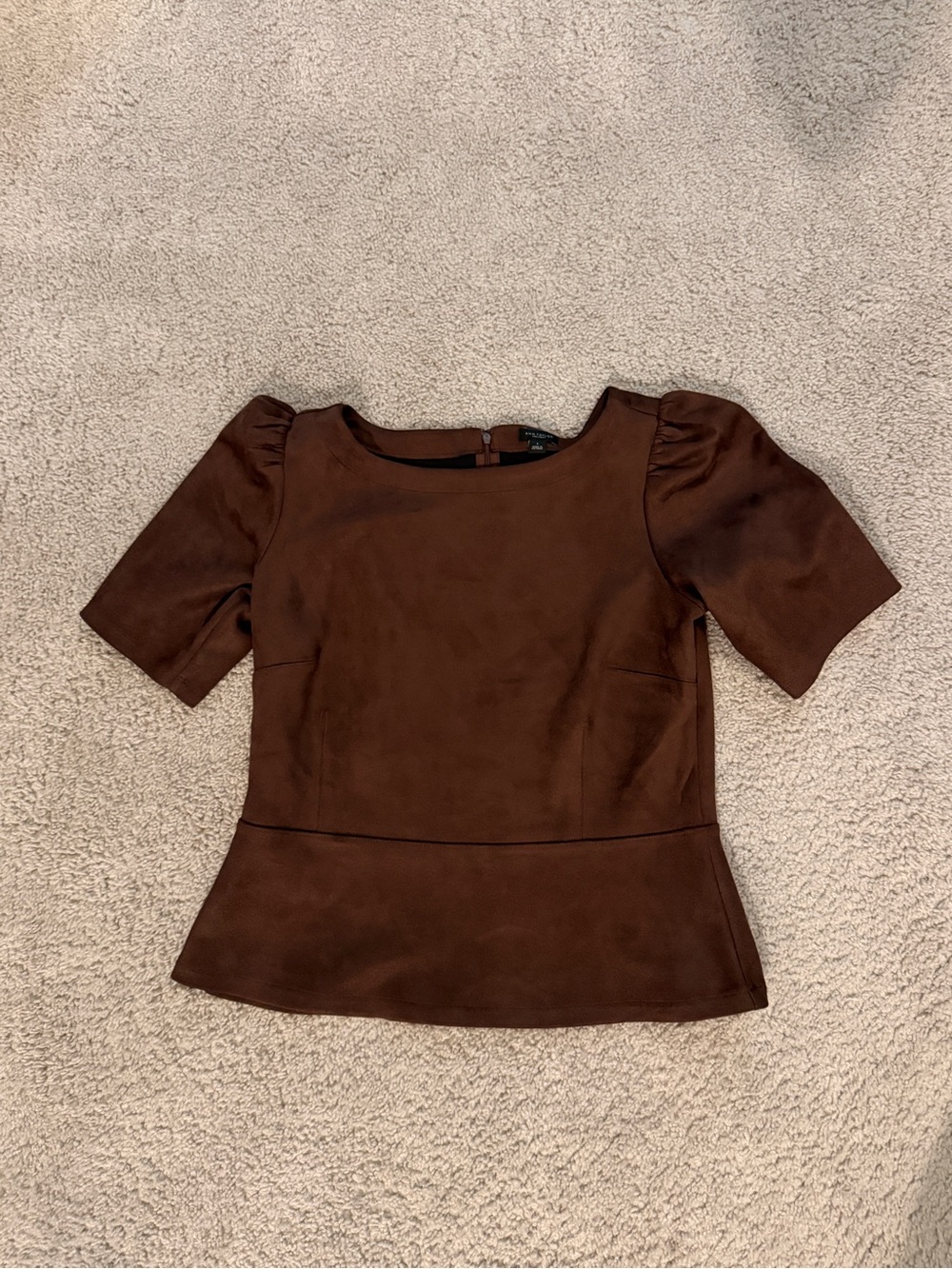 Ann Taylor Chocolate Brown Peplum Suede Short Sleeve Top